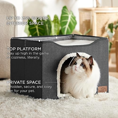 Bedsure Cat House Bed for Indoor Cats with Fluffy Ball and Scratch Pad - Image 2
