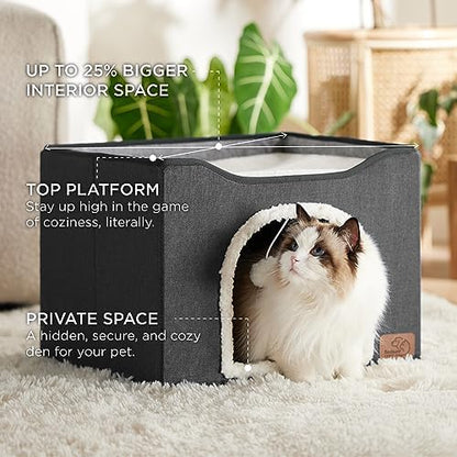 Bedsure Cat House Bed for Indoor Cats with Fluffy Ball and Scratch Pad - Image 2