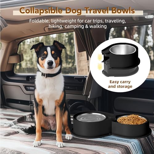 Newget 304 Stainless Steel Dog Bowl Set, 24oz Foldable Pet Dishes, Black - Image 6