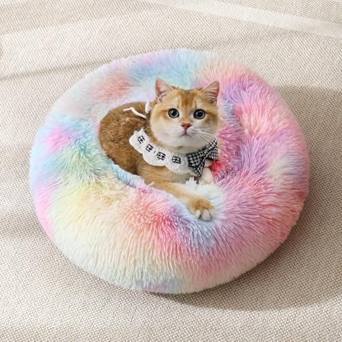 JOLLYVOGUE Dog & Cat Bed, Calming Anti-Anxiety Pet Bed for Small Dogs, Fluffy Donut Cushion for Small and Medium Pets (23") by JOLLYVOGUE