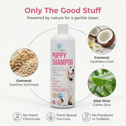 16 fl oz Tearless Puppy Shampoo and Conditioner - Dog Shampoo Itchy Skin Relief - Coconut Oil Oatmeal Shampoo for Dogs - Hypoallergenic Dog Shampoo Sensitive Skin, Made in the USA. - Image 4