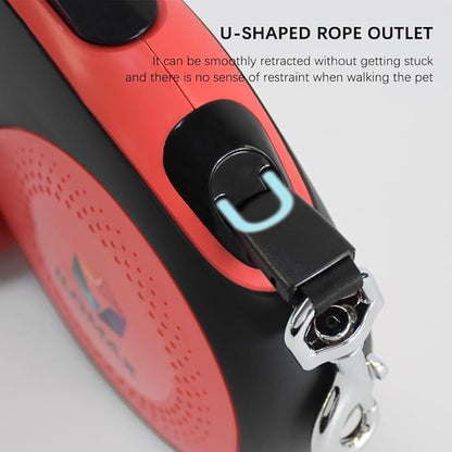 ILOMAX 360° Tangle-Free Retractable Dog Leash Built-in Waste Bag Dispenser Under Handle 2 Rolls Poop Bags Included Heavy Duty Tape Leash for Dogs up to 50kg Carry Pouch Included.26ft (Red, XL)