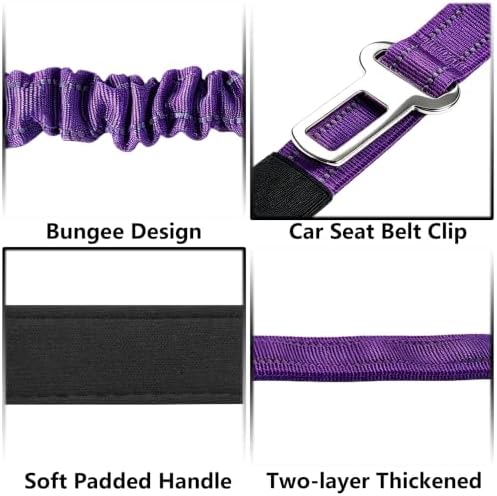 Bungee Dog Leash 5FT-6FT Shock Absorbing, Heavy Duty Tactical Dog Lead with Padded Double Handles, Car Seat Belt, No Pull Reflective Training Leashes for Medium Large Dogs (Purple) - Image 3