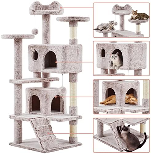 Yaheetech 54in Cat Tree Tower, 2 Caves, Kitten-Ear Perch & Scratching Posts - Image 3