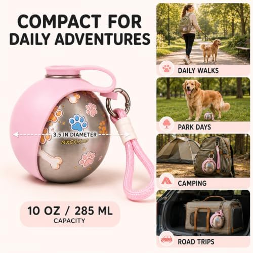 Dog Water Bottle Portable with Foldable Bowl, Stainless Steel - Image 4