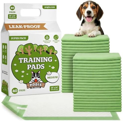 Pogi’s Puppy Pads with Sticky Tabs – Medium, Super Absorbent, Odor Blocking, 40-Count (18x24in) by PogisPetSupplies