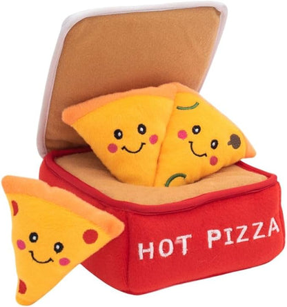 ZippyPaws Burrow- Interactive Dog & Puppy Toys for Boredom, Stimulating Pet Products to Keep Them Busy, Hide & Seek Plush Dog Puzzle, Enrichment Squeaky Toy, for Small & Medium Dogs- Pizza Box