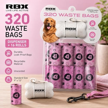 RBX Dog Poop Bags with Leash Holder, 320 Bags, 16 Refill Rolls - Image 2