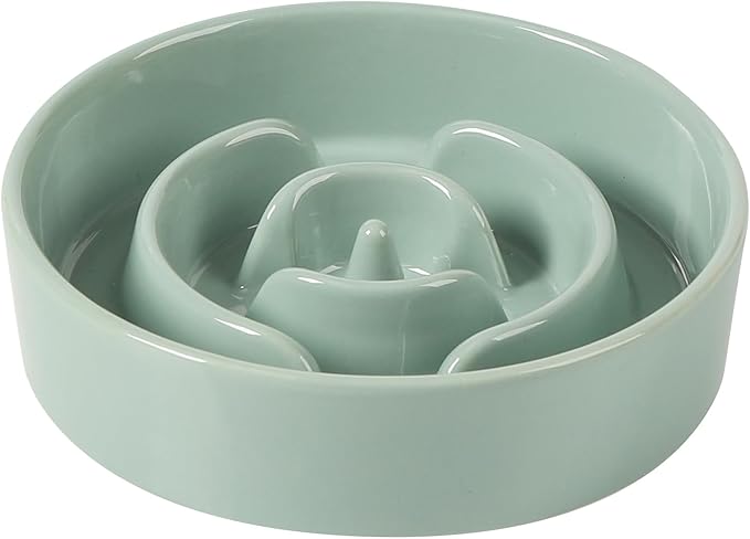 Ceramic 0.9 Cup Dog Bowl Slow Feeder for Small Dog, 6.1inch Pet Puzzle Slow Feeder, Stop Bloat, Preventing Choking(1 Bowl-Light Green)