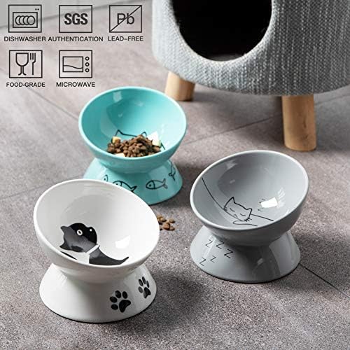 Sweejar Ceramic Raised Cat Bowls, Slanted Cat Dish Food or Water Bowls, Elevated Porcelain Pet Feeder Bowl Protect Cat's Spine, Stress Free, Backflow Prevention(White) - Image 5