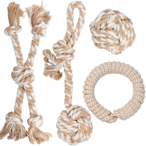 PetiFine Dog Rope Toys for Aggressive Chewers,4 Pack Cotton Dog Chew Toys by PetiFine