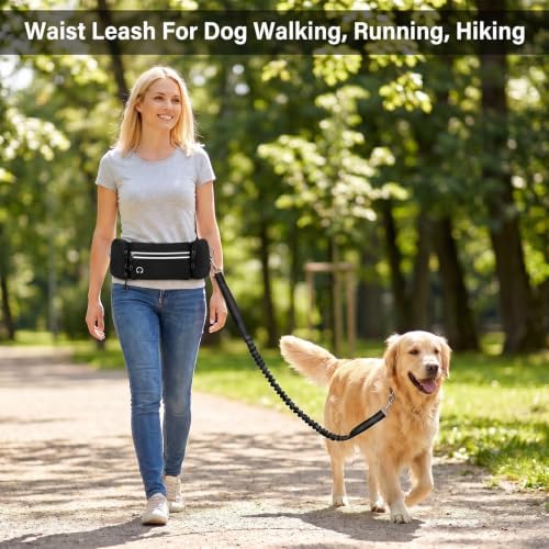 Hands Free Dog Leash 3 Zipper Pounchs with Reflective Strips Poop Bag Dispenser,Waterproof Dog Walking Belt,Dual Handles and Durable Bungee,Waist Leash for Dog Walking,Jogging and Running - Image 7