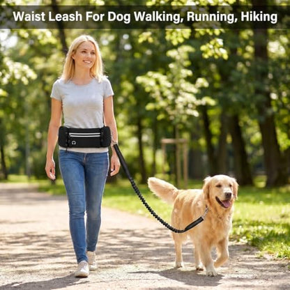 Hands Free Dog Leash 3 Zipper Pounchs with Reflective Strips Poop Bag Dispenser,Waterproof Dog Walking Belt,Dual Handles and Durable Bungee,Waist Leash for Dog Walking,Jogging and Running - Image 7