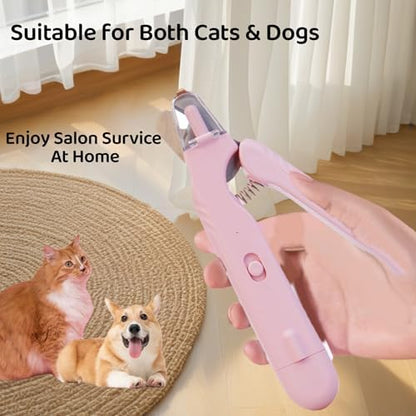 Quiet 2 in 1 Dog Nail Clippers & Cat Claw Trimmers,USB Rechargeable Claw Clippers for Small Medium Dogs and Cats,Cordless Safe Guard Nail Grinder with LED Lights Pink - Image 3