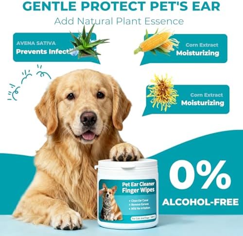 Pet Ear Cleaner Finger Wipes for Dogs, Cats, Alcohol-Free Formula - Image 3