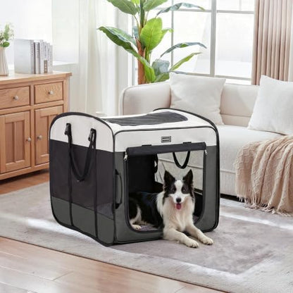 DONORO Dog Kennels and Crates for Medium Dogs, Portable Pop Up Indoor Pet Cage with Sturdy Wire Frame, Collapsible Travel Crate Soft Sided Cat Bag Escape Proof (Gray, 28.0" L x 18.0" W x 22.0" H) - Image 4