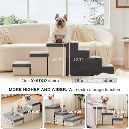 Love's cabin Dog Stairs for High Bed, Foldable Pet Stairs for Small Medium or Large Dogs Puppy with Storage for Bed or Couch, Cat Dog Steps Ramp with Zip up to 200 lbs, Grey, 3 Steps - Image 3