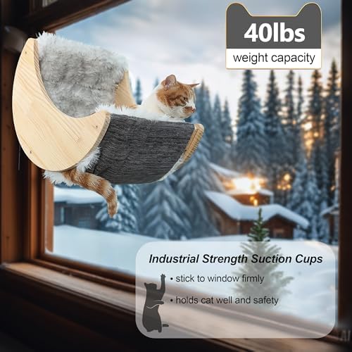 HAPYKITYS Cat Window Perch, Plywood Moon Bed with 4 Heavy-Duty Suction Cups - Image 5