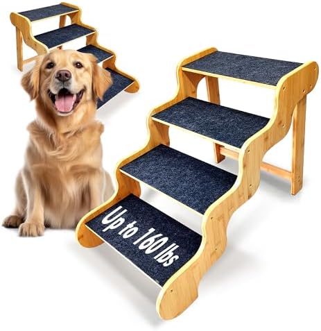 Dog Stairs for Large & Older Dogs, 4-Steps, 20" High,Supports Up to 160 LB by GXONEHomeKitchen