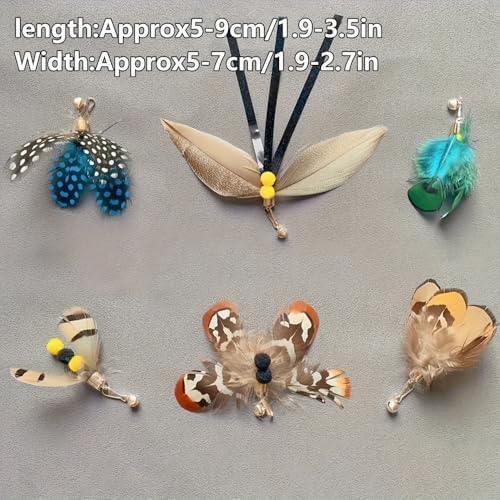 Cat Insect Feather Toy Wand Replacement,Cat Toys Feather Refills,Set of 6 Replacement Heads with Bells,Natural Feather Interactive Cat Toys (Style B) - Image 2