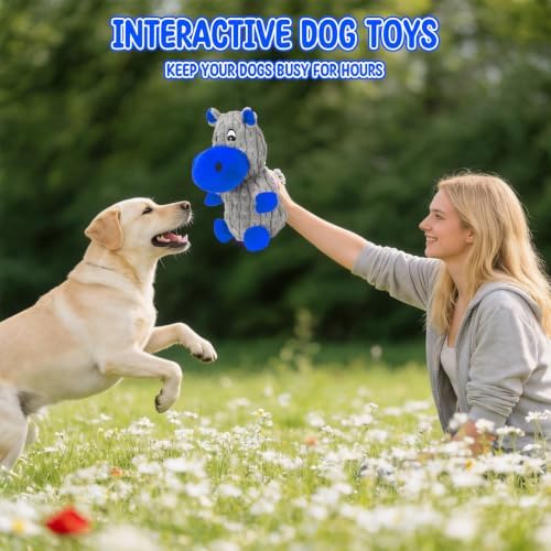 loncoldy Squeaky Dog Toys, Tough Stuffed Animals Hippo Chew Toy Blue - Image 3