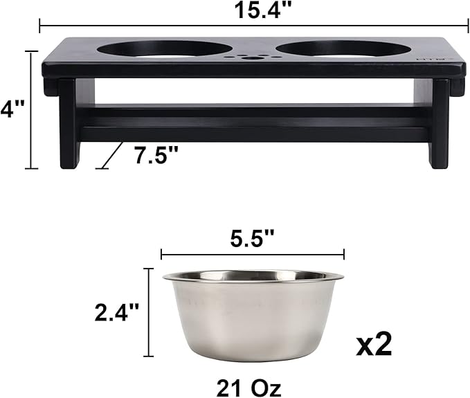 HTB Elevated Dog Bowls, Raised Dog Bowl Stand with 2 Stainless Steel Bowls, Elevated Raised Dog Bowls for Large Medium Small Sized Dogs- Black Small