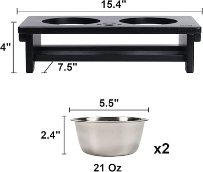 HTB Elevated Dog Bowls, Raised Dog Bowl Stand with 2 Stainless Steel Bowls, Elevated Raised Dog Bowls for Large Medium Small Sized Dogs- Black Small