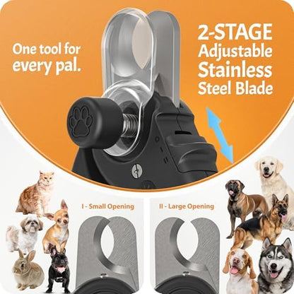 Pawsibility Pet Nail Clipper PRO 2026 -​​ ​​Quick-Vision LED Light | 2-Stage Adjustable Professional-Grade Blade | Adjustable Magnifier Safety Guard - for Cats, Small, Medium and Large Dogs​ - Black - Image 3