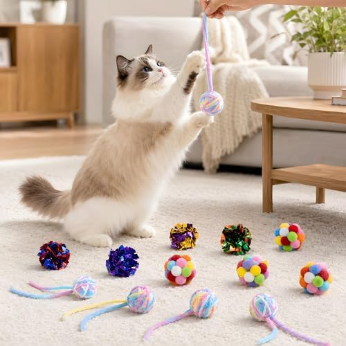 Cat Toy Balls with Bell & Crinkle Sounds, 12 Pack for Indoor Cats & Kittens - Image 4