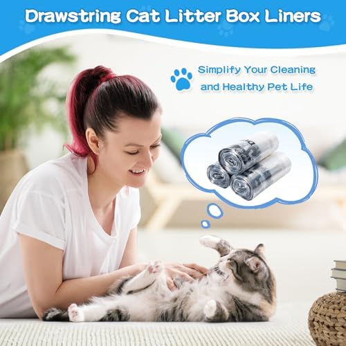 50 Count Drawstring Litter Box Liners Compatible with Litter Robot 4 & 3 - Thickened Leak-Proof Cat Litter Waste Bags, Pre-Separated Clear Design (25.8" x 21"), Odor Control Cat Litter Liners - Image 2