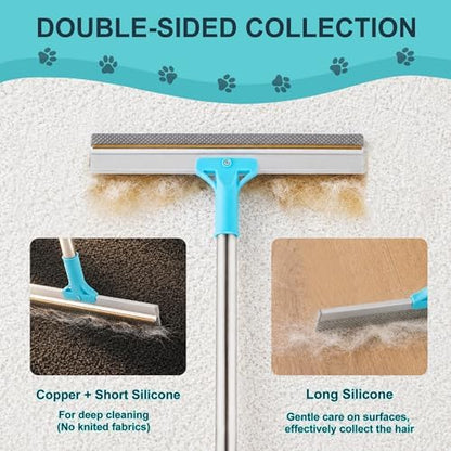 Carpet Rake for Pet Hair Removal Tool, Cat & Dog Pet Hair Remover Broom with 54” Adjustable Long Handle, Reusable Carpet Brush Rake for Rugs, Mats, Couch, Furniture - Image 3