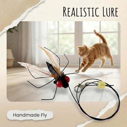 Cat Insect Feather Toys Replacement - 2 Pcs Handmade Natural Flies - Cat Toy Wand Refills - Interactive Kitten Teaser Wand Attachments - Cat Toys for Indoor Cats Play