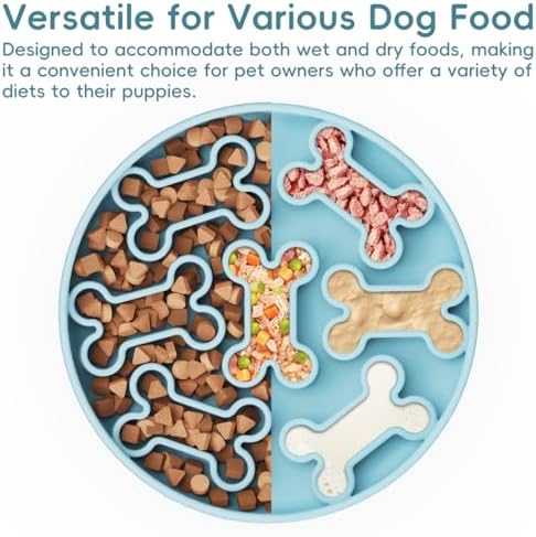 Silicone Slow Feeder Dog Bowl – Sky Blue Bone Pattern | Food-Grade Non-Slip Dog Dish for Anti-Bloat, Fast Eating Prevention, 7.5” x 1.5”, Dishwasher Safe - Image 4