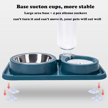 Love Dream Double Dog Cat Bowls, 2 in1 Pet Water and Food Bowl Set with Automatic Gravity Water Dispenser Bottle Detachable Stainless Steel Bowl No-Spill for Cats and Dogs Puppy Kitten Rabbit