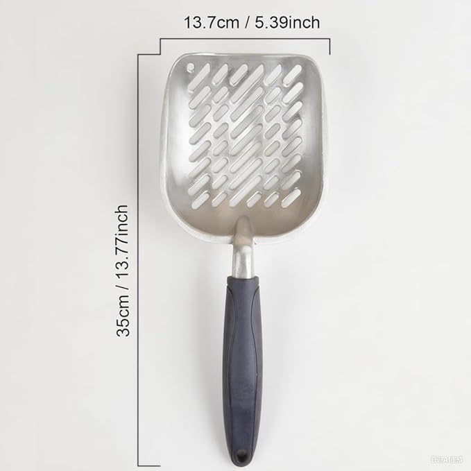 Navy Handle Giant Metal cat Litter Scoop Stainless Steel Oblique Hole Litter Box Scoop Size 13.58" Lx5.51 Wx1.97 H