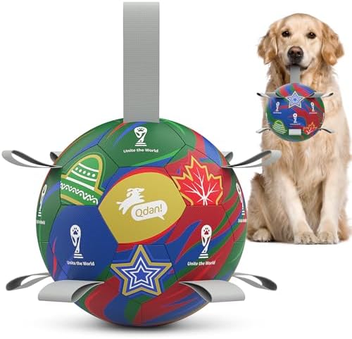 QDAN Dog Soccer Ball with Straps, 7 Inch World Cup Soccer Ball for Dogs, Water Toy, Dog Ball Toys for Medium Large by QDAN