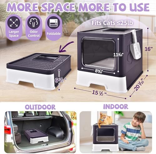 Covered Cat Litter Box, Extra Large Drawer Design with Dual Entry, Purple - Image 2