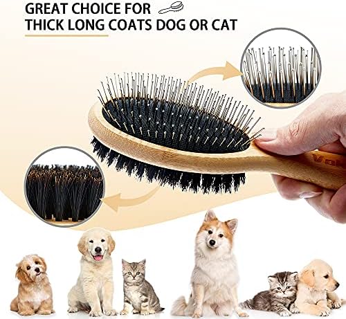 Dog Brush Cat Brush, Vokiuler Double Sided Bristle and Pin Pet Brush for Dog Grooming, Real Boar Bristle Shedding Brush with Bamboo Handle for Long Short Hair, 2 Pack Dog Comb, Black - Image 6