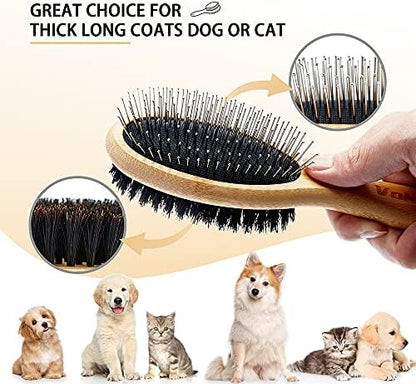 Dog Brush Cat Brush, Vokiuler Double Sided Bristle and Pin Pet Brush for Dog Grooming, Real Boar Bristle Shedding Brush with Bamboo Handle for Long Short Hair, 2 Pack Dog Comb, Black - Image 6