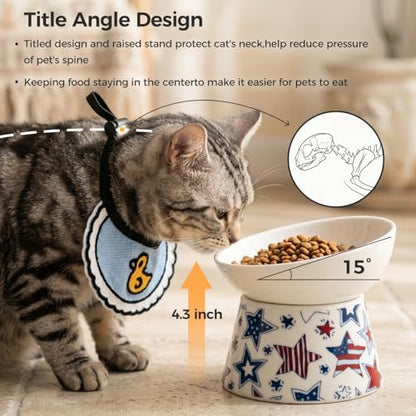Ceramic Raised Cat Food Bowl, 15° Tilted Elevated Pet Bowl for Whisker & Neck Fatigue Relief, Dishwasher & Microwave Safe, Non-Slip Ergonomic Water Bowl for Cats & Dogs (White) - Image 2