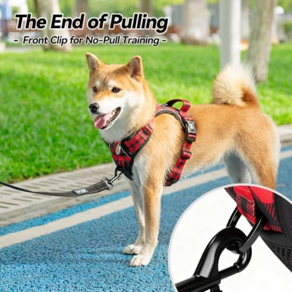 PoyPet Plaid Dog Harness Medium, No Pull Vest with Front Clip & Neck Buckle - Image 3
