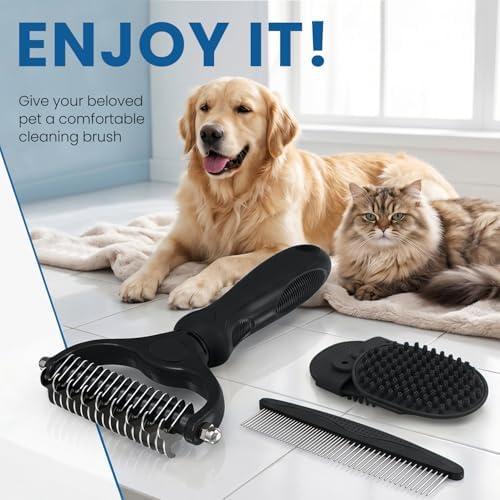 Pet Grooming Rake for Dogs and Cats - Double-Sided Deshedding Dematting Tool, 4-in-1 Undercoat Rake & Metal Comb for Long and Short Haired Pets, Reduces Shedding by 95%, 4Pack - Image 7