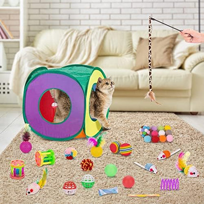 Retro Shaw 33Pcs Cat Toys Pack for Indoor Cats Kitten, with Cube Tunnel - Image 6