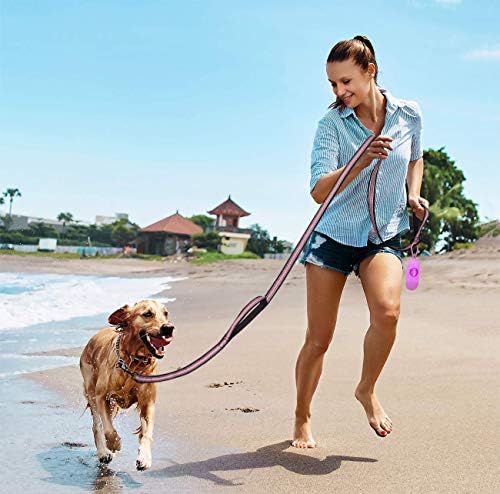 JSXD Dog Leash,5 FT Heavy Duty Double Handle Dog Leash with Comfortable Padded and Reflective,Rope Dog Leashes for Small,Medium,Large Dogs (Wide-Pink) - Image 6