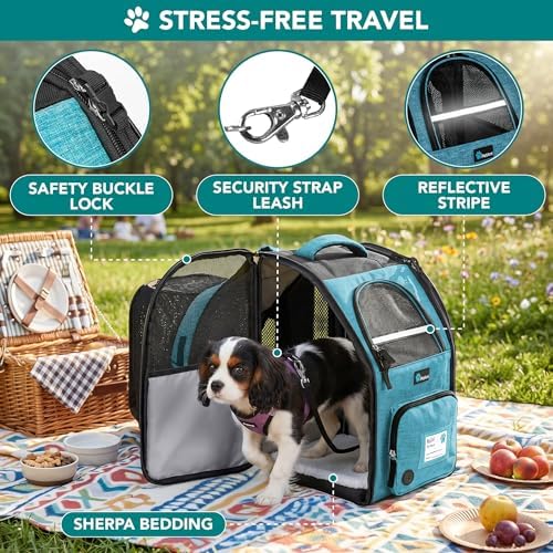 PetAmi Expandable Dog Backpack Carrier for Cats & Pets, Breathable Cat Carrier Backpack with Top Window & Multi-Entry, Ventilated Foldable Travel Carrier for Small Medium Pets up to 18 lbs, Teal Blue - Image 4