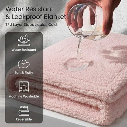 Waterproof Dog Blanket Reversible Fluffy Pet Bed Cover Pink Puppy Blankets Leakproof Sofa Couch Washable Cover Cat Pet Blanket for Warm-S - Image 2