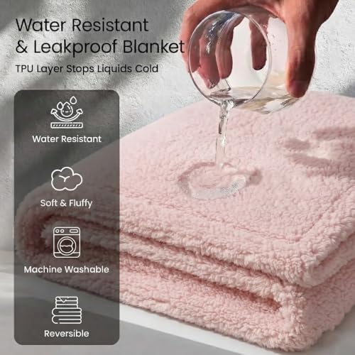 Waterproof Dog Blanket 85x85in Pet Sherpa Fleece Bed Covers Reversible Fluffy Pink Puppy Blankets Leakproof Sofa Couch Washable Cover Cat Pet Blankets for Warm-XXL - Image 2