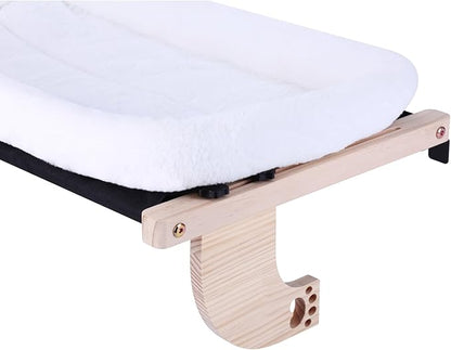 Cat Window Perch Hammock Wall Shelves Beds for Indoor Cats Supplies Design Robust Metal Frame Seat Large Cats and Kittens Pets Natural Wood, 24''L Easy to Adjust Windowsill, Bedside (White)
