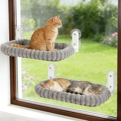 Zoratoo 2PC Cat Window Perch with Bolster Foldable Cat Hammock Cushion Bed for Window with Metal Frame, Cloud-Cuddle Cordless Window Resting Seat for Indoor Cats (Cushion Bed, Gray-L) by Zoratoo