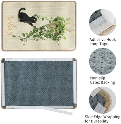 Sisal Cat Scratcher Mat Cat Wall Scratcher for Indoor Scratch Pad Wall Mounted Scratching Post to Protect Couch Carpet Furniture 23.6"x15.7" (Green Plant Cat) - Image 2